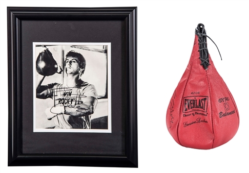 Lot of (2) Sylvester Stallone Signed Everlast Punching Bag and 8x10 Framed Photo (JSA)